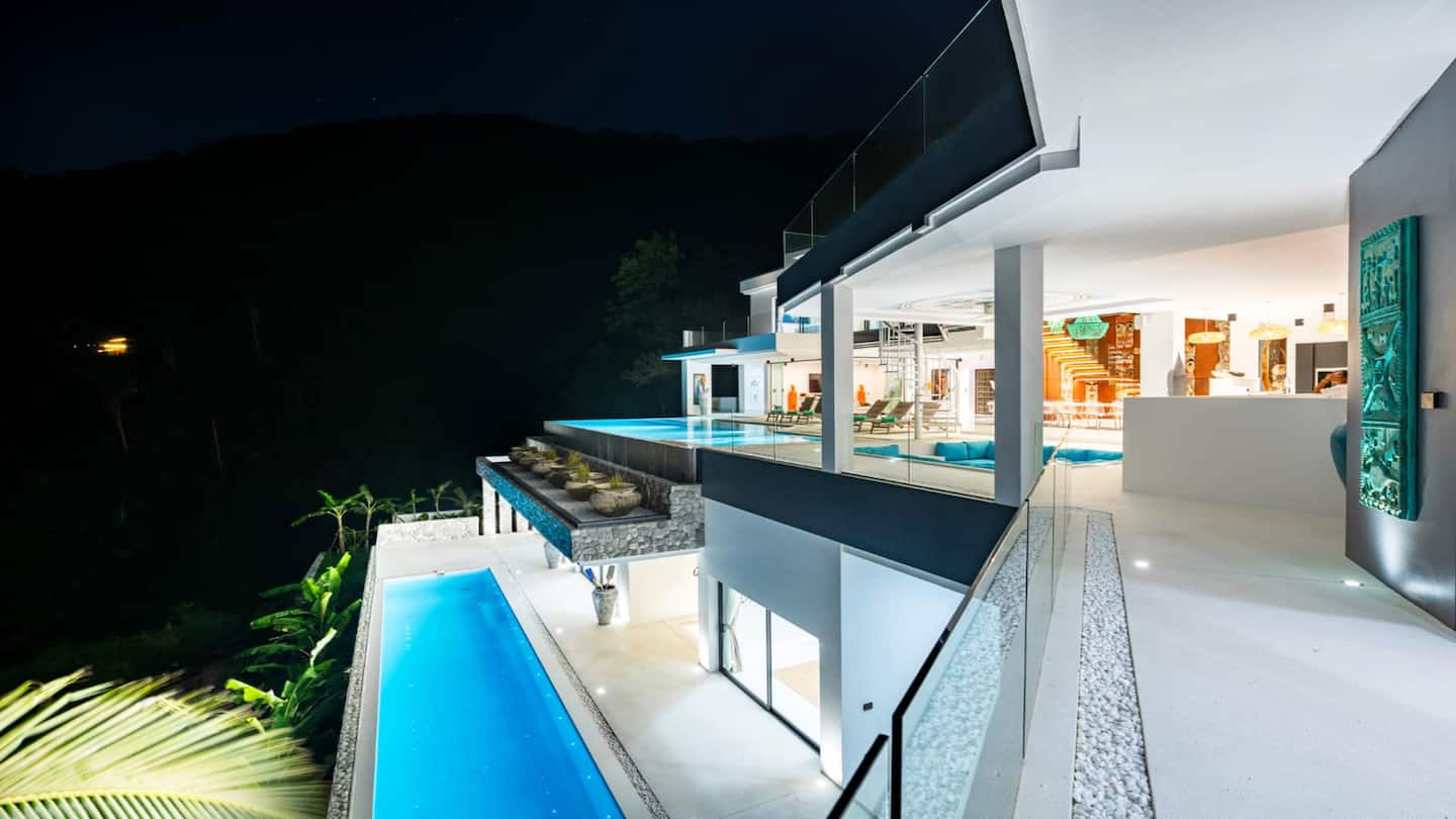 Villa pool at night